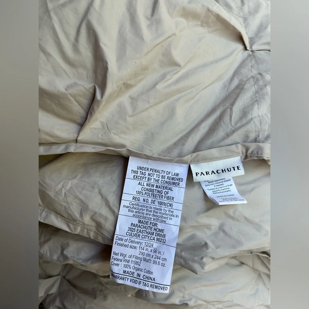 PARACHUTE Organic Cotton Puff Comforter $339 LIKE NEW BONE Full / Queen